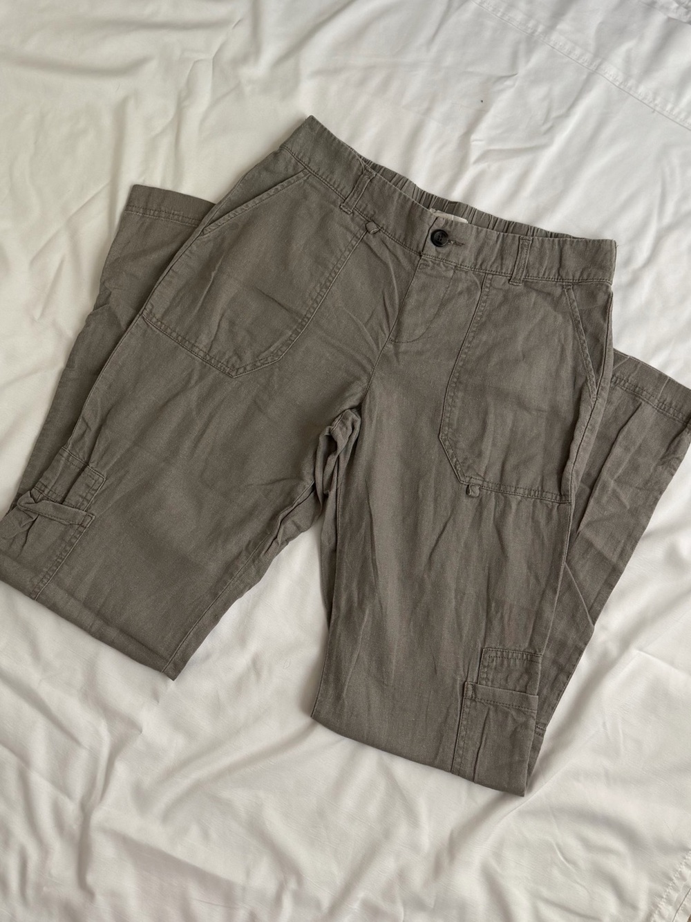Happily Grey Women’s Casual Linen/Rayon Blend Utility Pants in Olive Gray